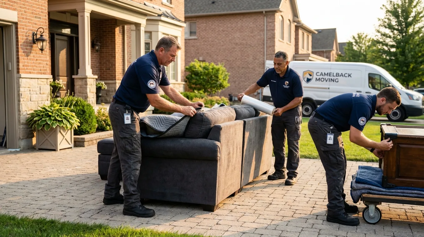 Large estate moving crew wrapping furniture in Union City, OK